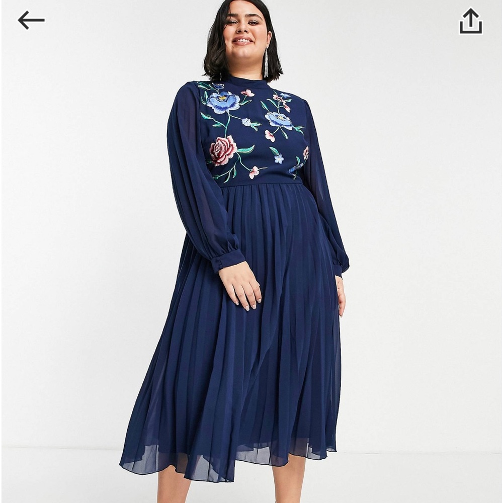 ASOS Curve high-neck pleated midi dress